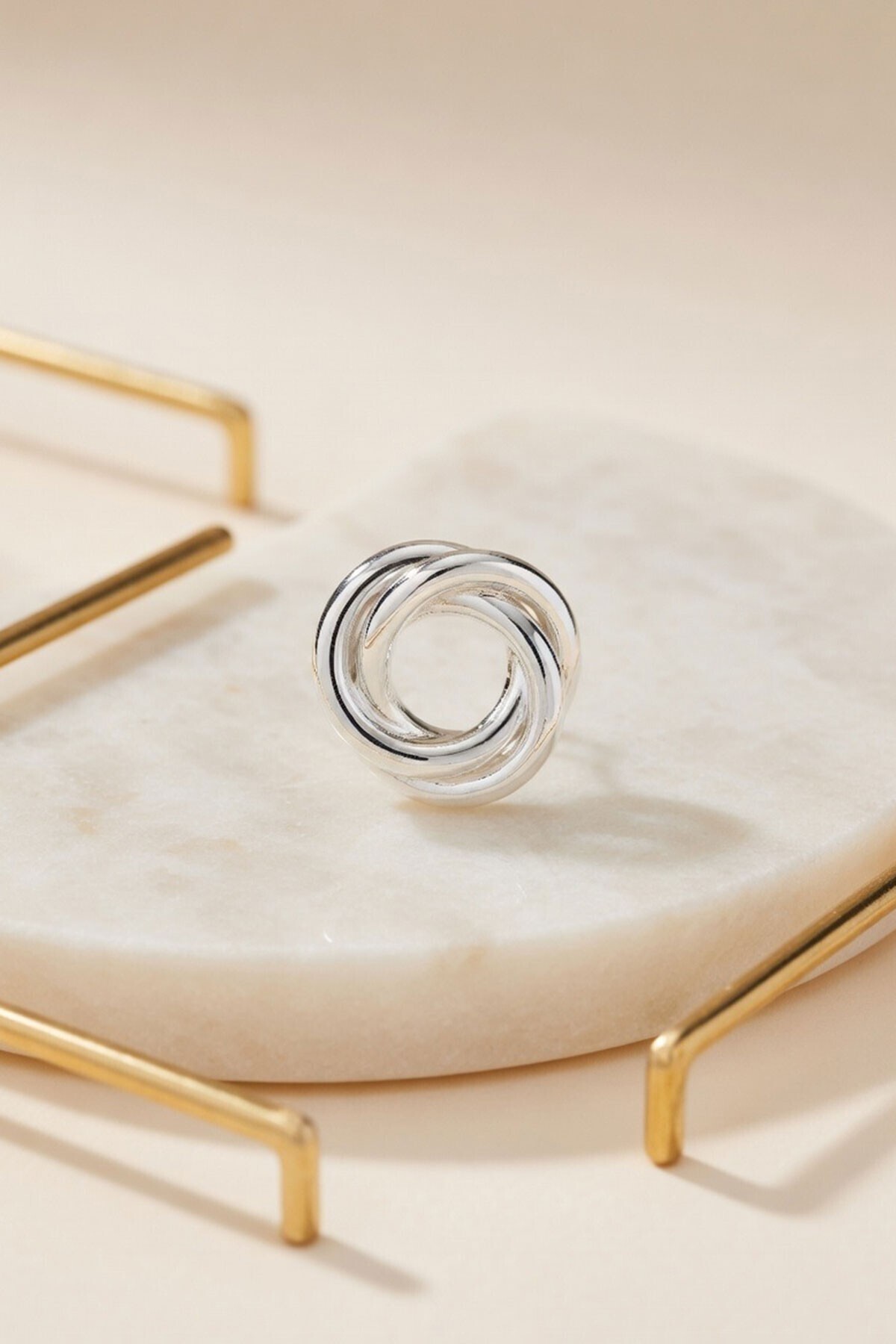 Silver Burgu Detaylı Yuvarlak Mini Halka Küpe