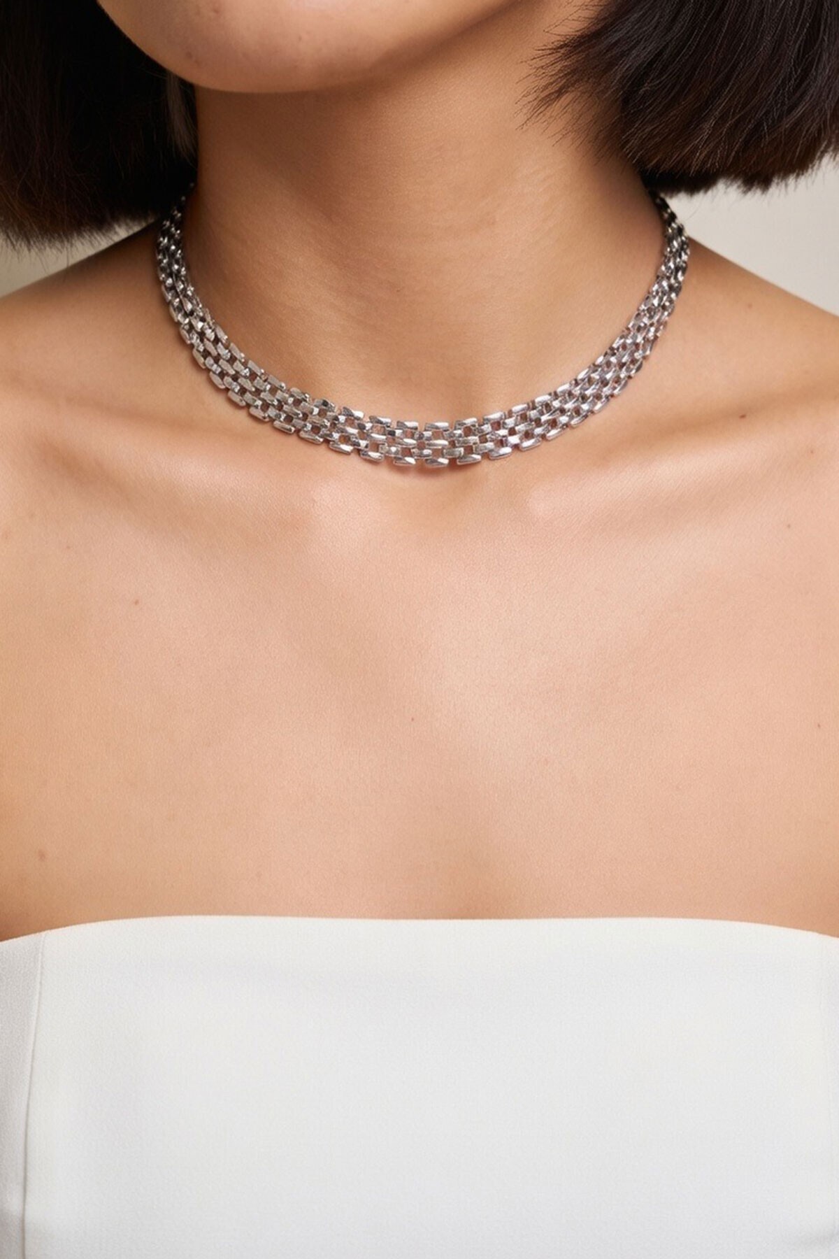 Silver Hasır Örgü Tasma Kolye