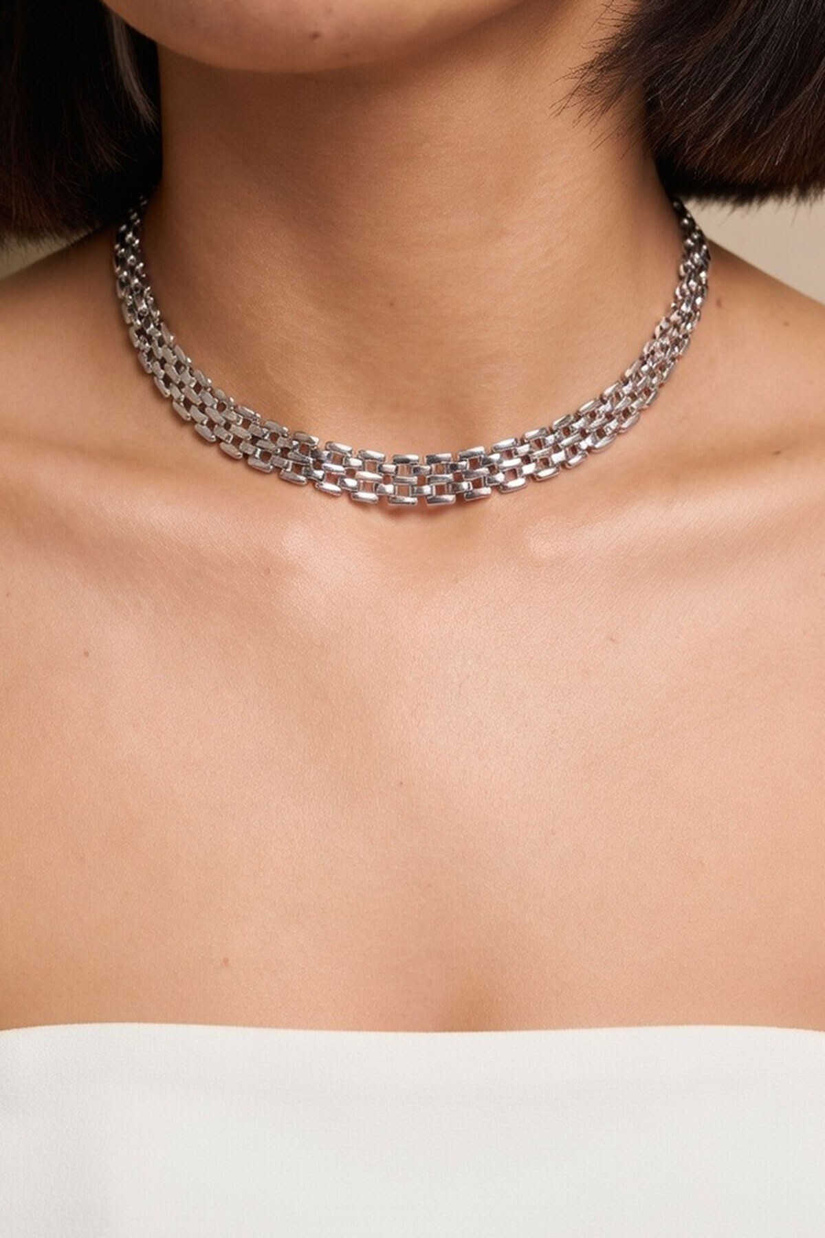 Silver Hasır Örgü Tasma Kolye