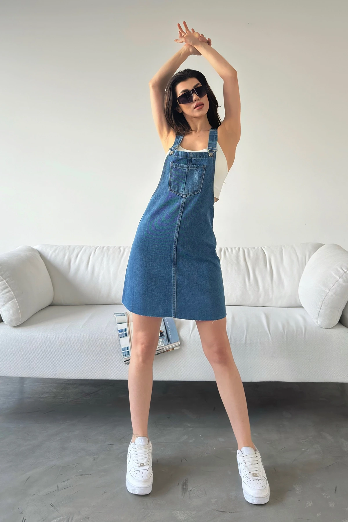 Mavi Askılı Denim Salopet