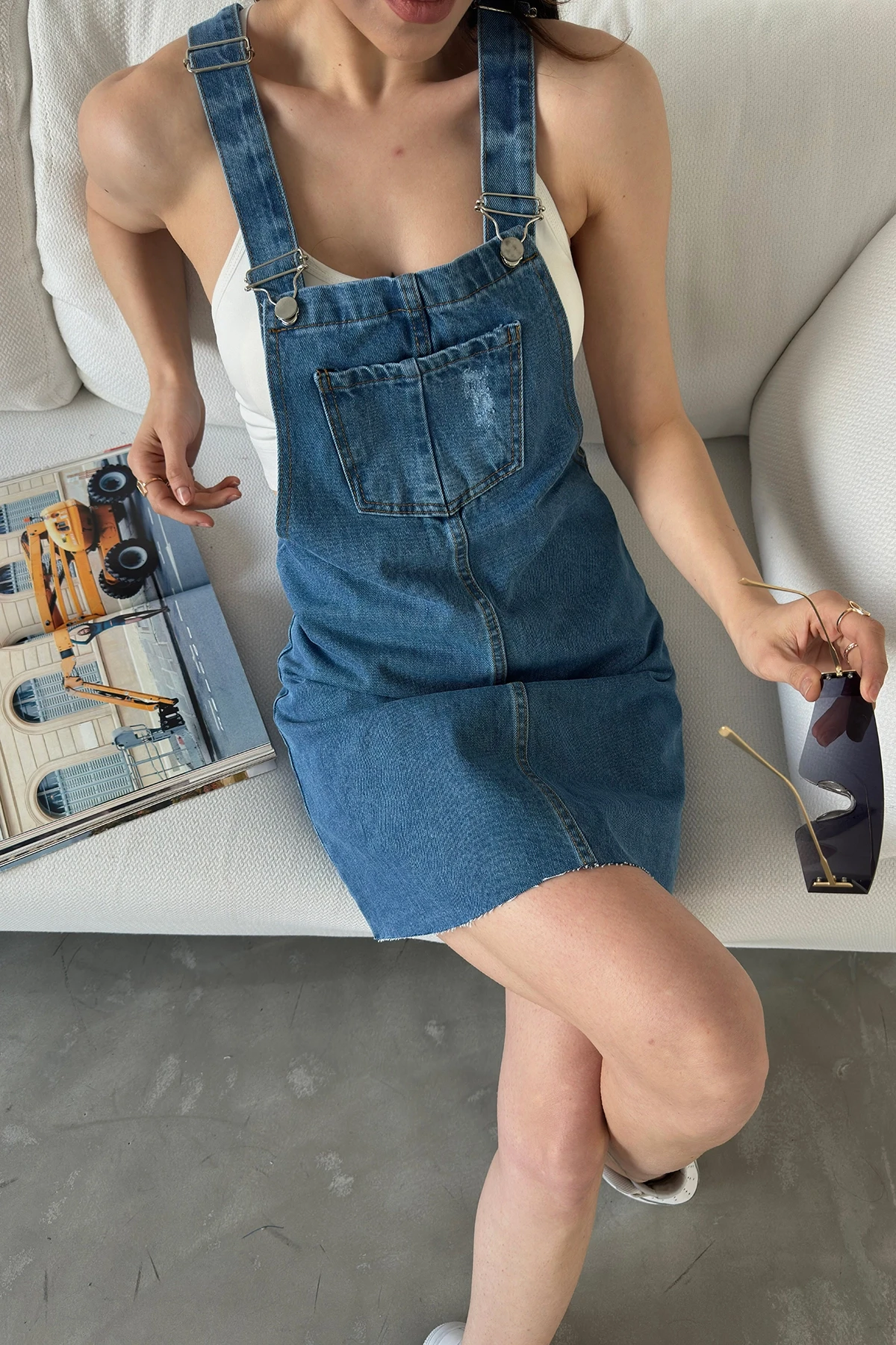 Mavi Askılı Denim Salopet