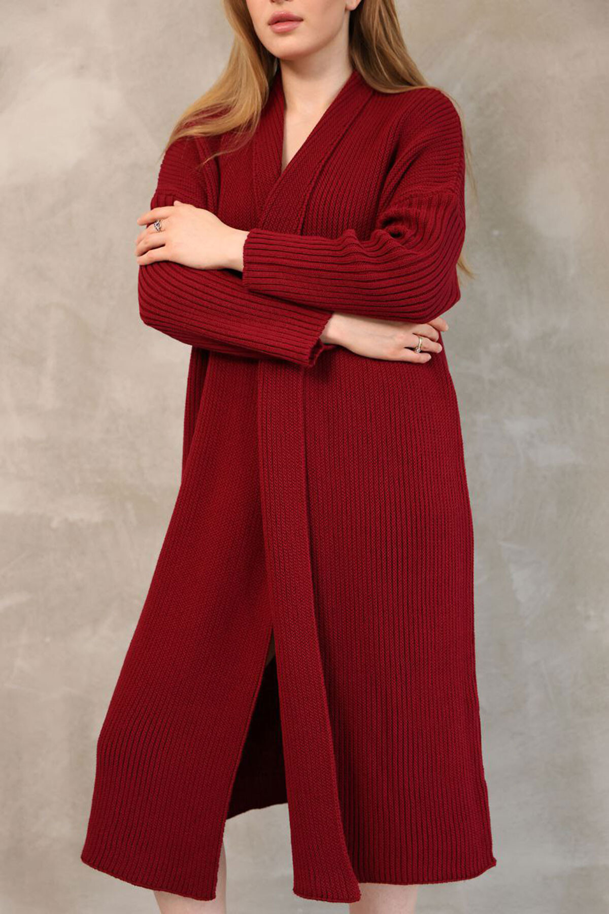 Bordo Maxi Boy Triko Hırka