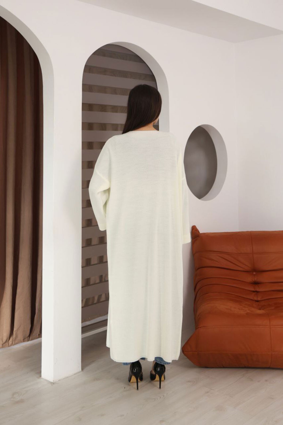 Taş Duble Kol Oversize Uzun Salaş Triko Hırka