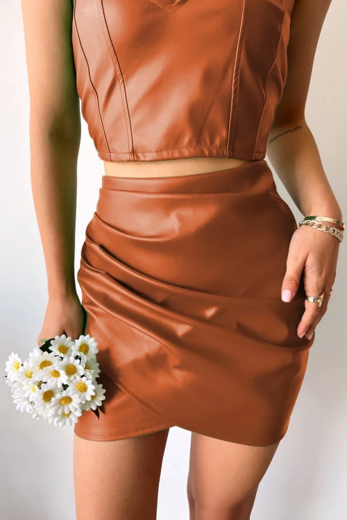 Taba Drapeli Deri Etek BC231013