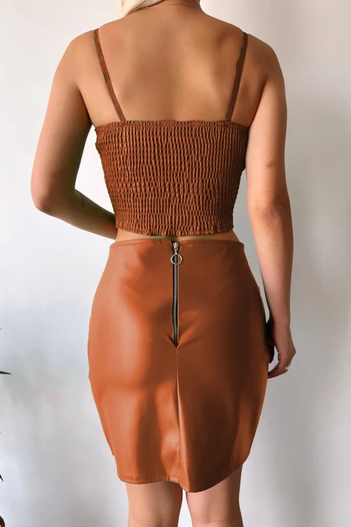 Taba Drapeli Deri Etek BC231013