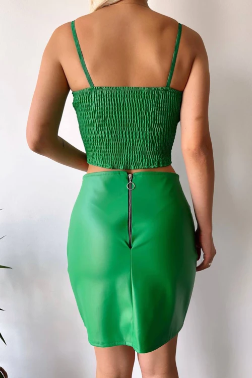 Yeşil Askılı Suni Deri Crop Büstiyer BC231029