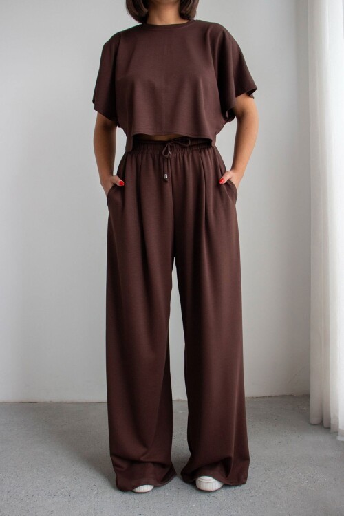 Acı Kahve Bol Paça Rahat Kesim Modal Kumaş Alt Üst Takım