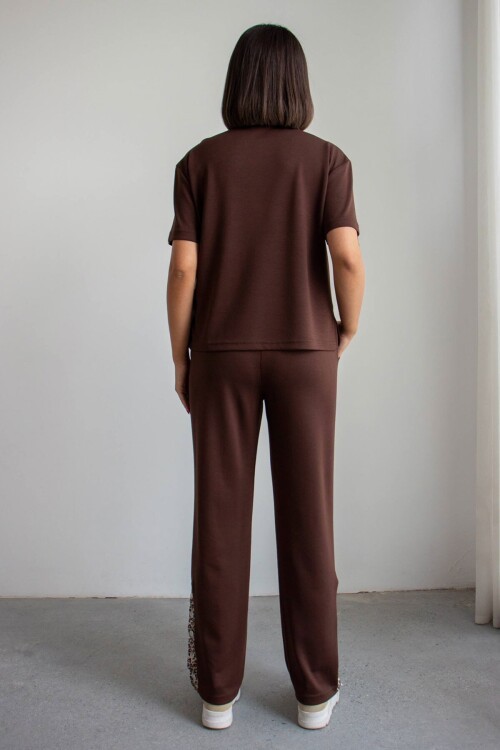 Acı Kahve Leopar Garnili Modal Kumaş Alt Üst Takım