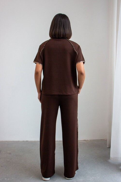 Acı Kahve Leopar Garnili Modal Kumaş Alt Üst Takım