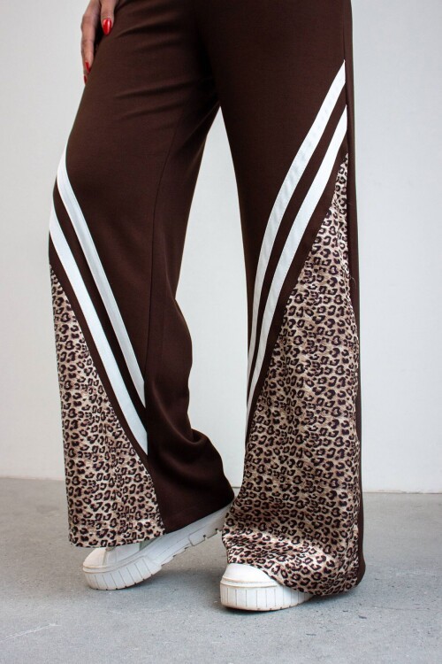 Acı Kahve Leopar Garnili Modal Kumaş Alt Üst Takım