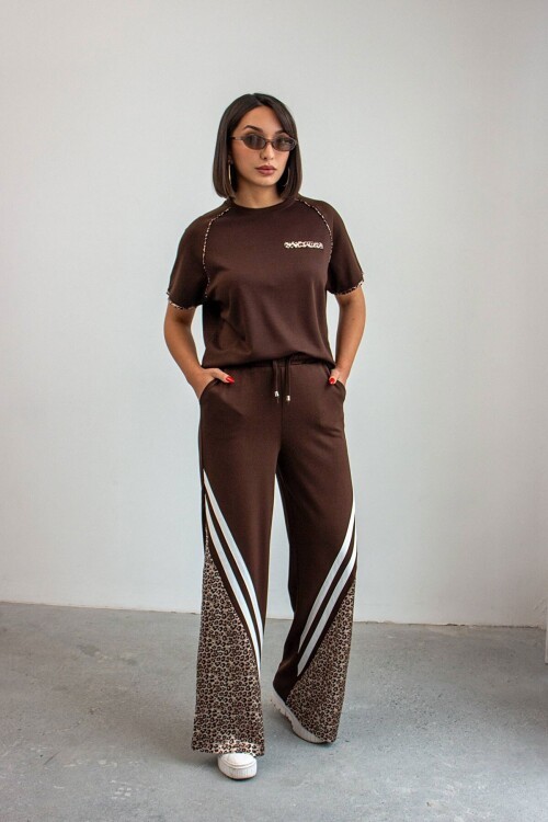 Acı Kahve Leopar Garnili Modal Kumaş Alt Üst Takım