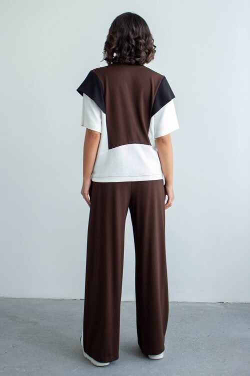 Acı Kahve Renk Bloklu Modal Kumaş Alt Üst Takım
