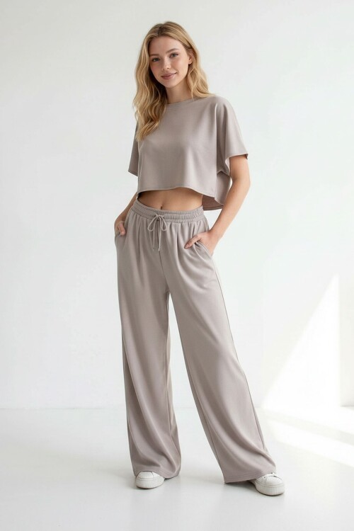 Bej Bol Paça Rahat Kesim Modal Kumaş Alt Üst Takım