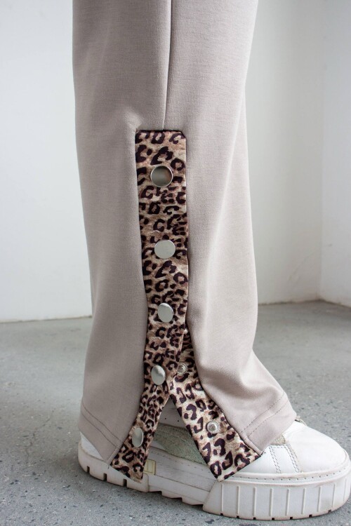 Bej Leopar Garnili Modal Kumaş Alt Üst Takım