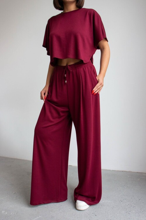 Bordo Bol Paça Rahat Kesim Modal Kumaş Alt Üst Takım