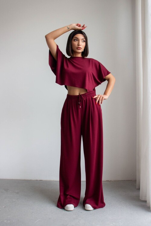 Bordo Bol Paça Rahat Kesim Modal Kumaş Alt Üst Takım