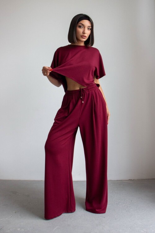 Bordo Bol Paça Rahat Kesim Modal Kumaş Alt Üst Takım