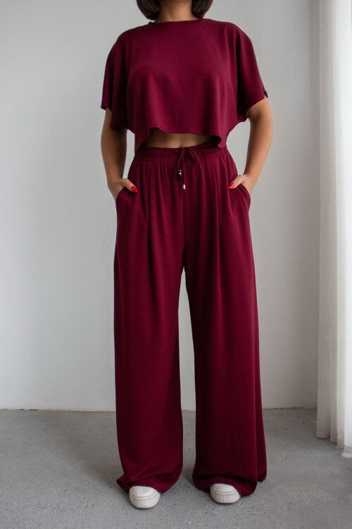 Bordo Bol Paça Rahat Kesim Modal Kumaş Alt Üst Takım