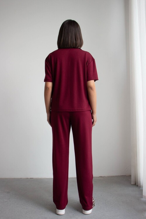 Bordo Leopar Garnili Modal Kumaş Alt Üst Takım