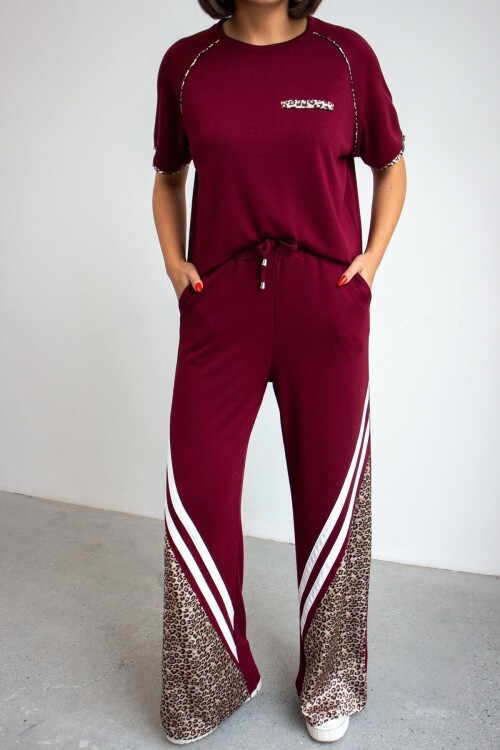 Bordo Leopar Garnili Modal Kumaş Alt Üst Takım