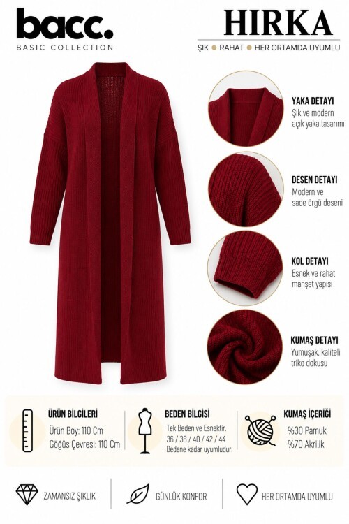 Bordo Maxi Boy Triko Hırka