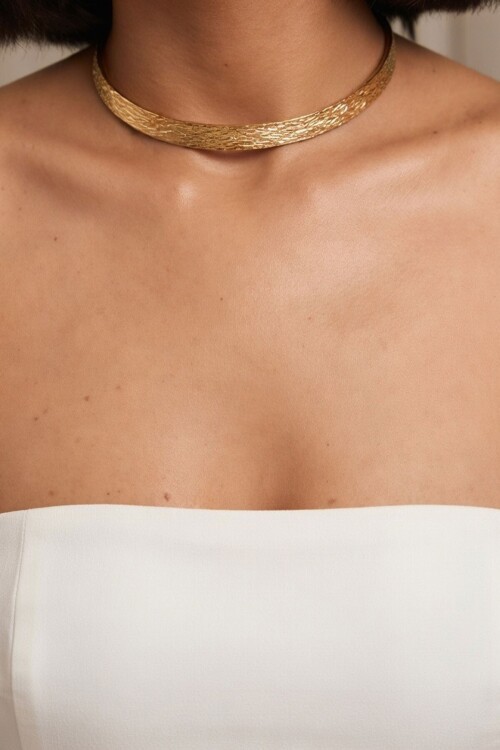 Gold Dövme Desenli Tasma Choker Kolye