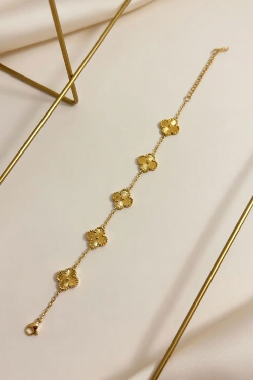 Gold Sıralı Yonca Figürlü Gold Zincir Bileklik