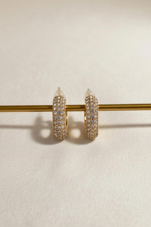 Gold Taşlı Mini Küpe