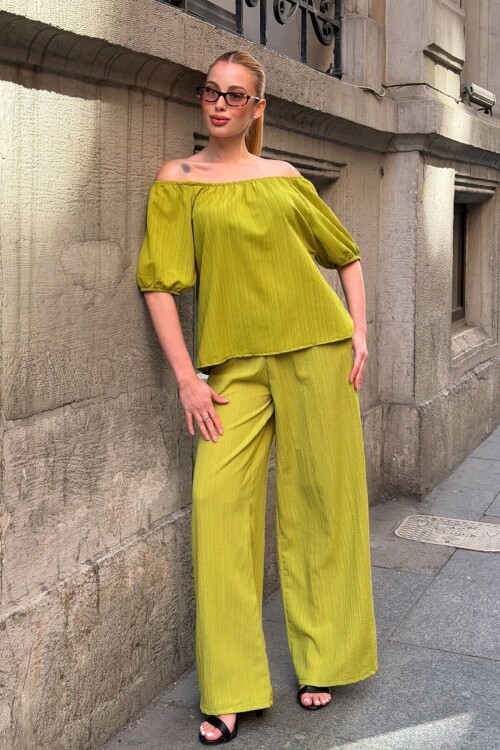 Hardal Madonna Yaka Kendinden Dokulu Alt Üst Takım 