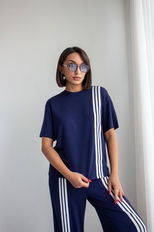 Lacivert Çizgili Modal Kumaş Alt Üst Takım