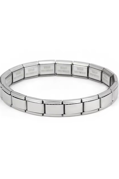 Metalik Italyan Charm Yazısız Bileklik Paslanmaz Çelik Bileklik Silver Unisex Mix