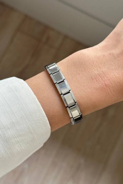 Metalik Italyan Charm Yazısız Bileklik Paslanmaz Çelik Bileklik Silver Unisex Mix