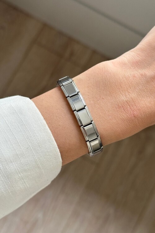 Metalik Italyan Charm Yazısız Bileklik Paslanmaz Çelik Bileklik Silver Unisex Mix