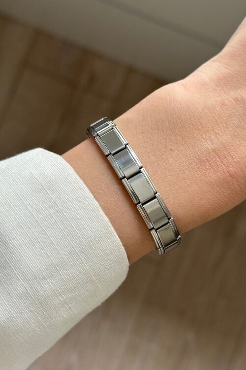 Metalik Italyan Charm Yazısız Bileklik Paslanmaz Çelik Bileklik Silver Unisex Mix