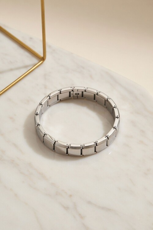 Metalik Italyan Charm Yazısız Bileklik Paslanmaz Çelik Bileklik Silver Unisex Mix