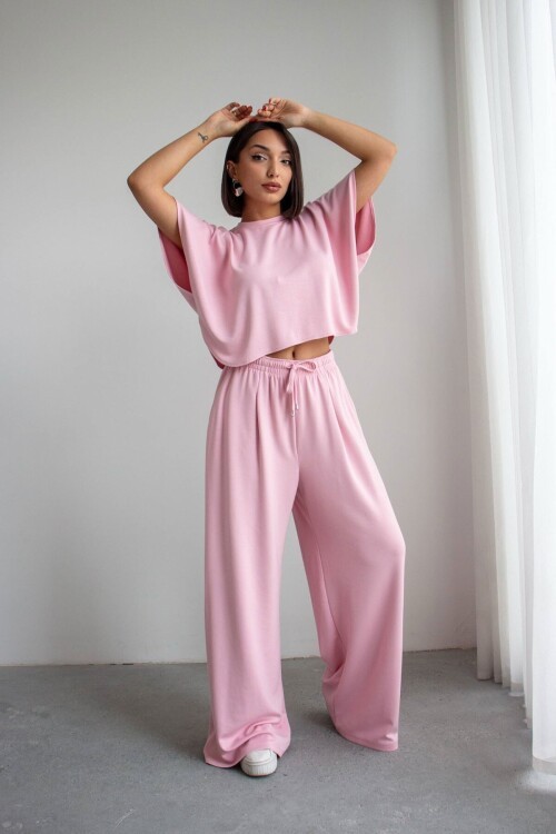 Pembe Bol Paça Rahat Kesim Modal Kumaş Alt Üst Takım