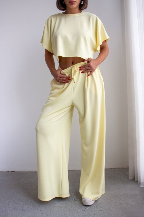 Sarı Bol Paça Rahat Kesim Modal Kumaş Alt Üst Takım