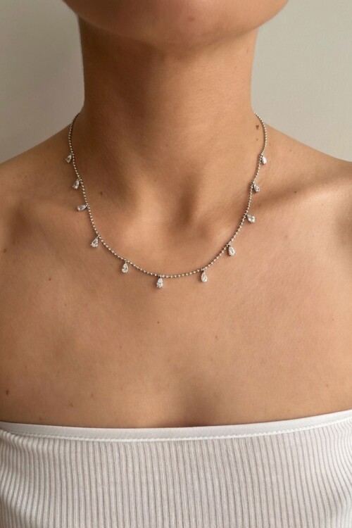 Silver Damla Taşlı Zincir Kolye