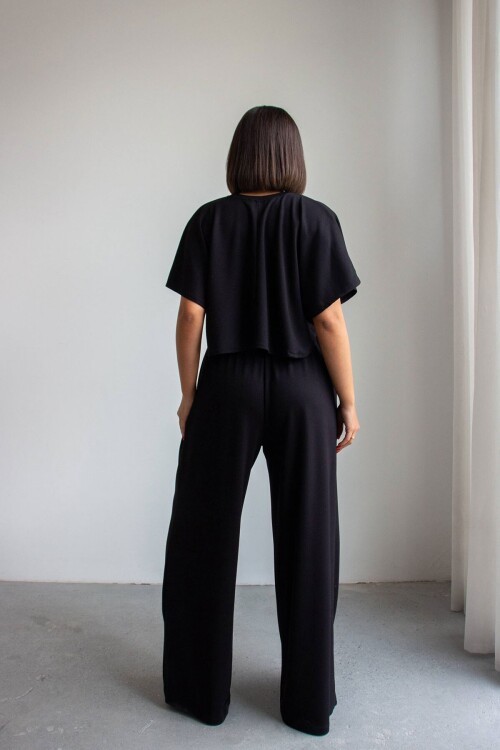 Siyah Bol Paça Rahat Kesim Modal Kumaş Alt Üst Takım