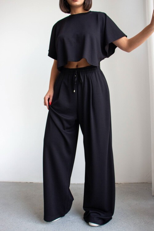 Siyah Bol Paça Rahat Kesim Modal Kumaş Alt Üst Takım