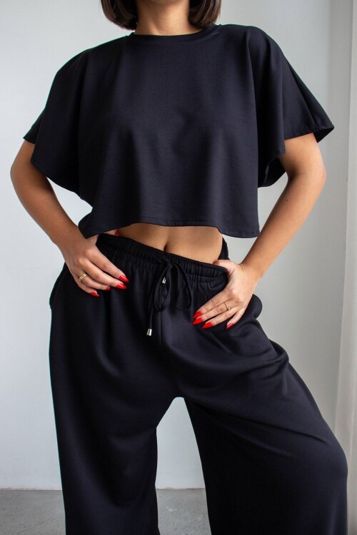 Siyah Bol Paça Rahat Kesim Modal Kumaş Alt Üst Takım