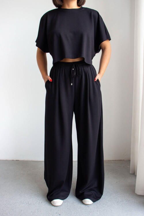 Siyah Bol Paça Rahat Kesim Modal Kumaş Alt Üst Takım