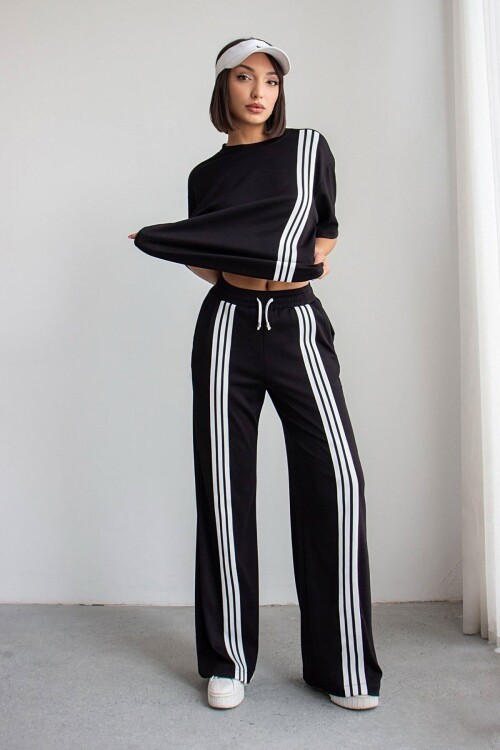 Siyah Çizgili Modal Kumaş Alt Üst Takım