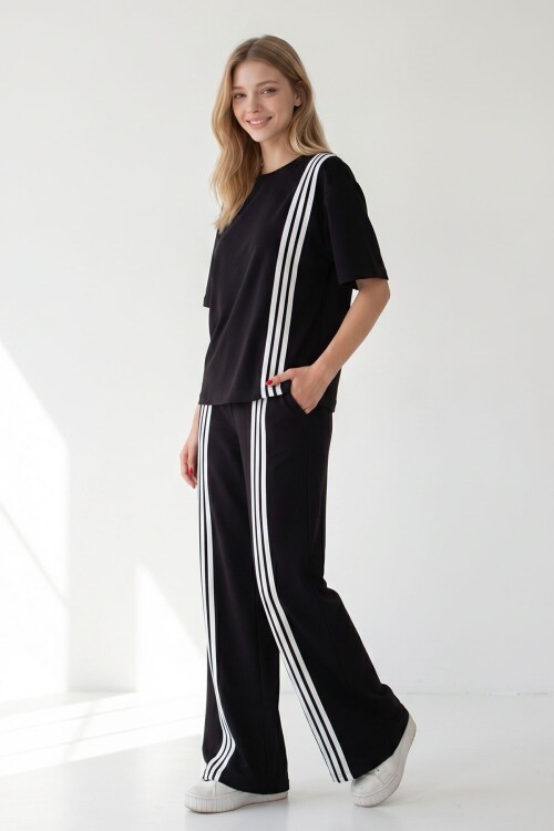 Siyah Çizgili Modal Kumaş Alt Üst Takım