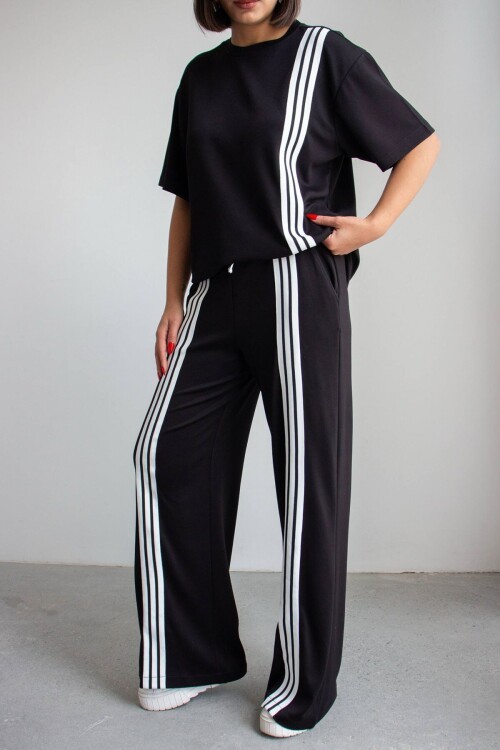 Siyah Çizgili Modal Kumaş Alt Üst Takım