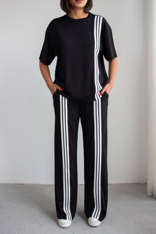 Siyah Çizgili Modal Kumaş Alt Üst Takım