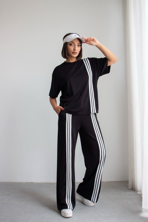 Siyah Çizgili Modal Kumaş Alt Üst Takım