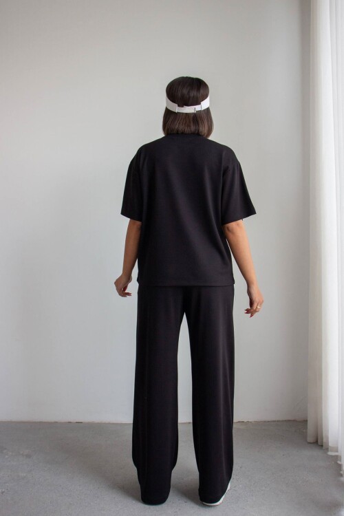 Siyah Çizgili Modal Kumaş Alt Üst Takım