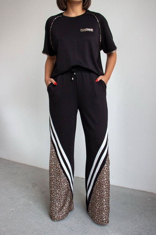 Siyah Leopar Garnili Modal Kumaş Alt Üst Takım