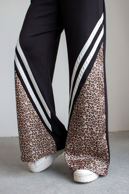 Siyah Leopar Garnili Modal Kumaş Alt Üst Takım